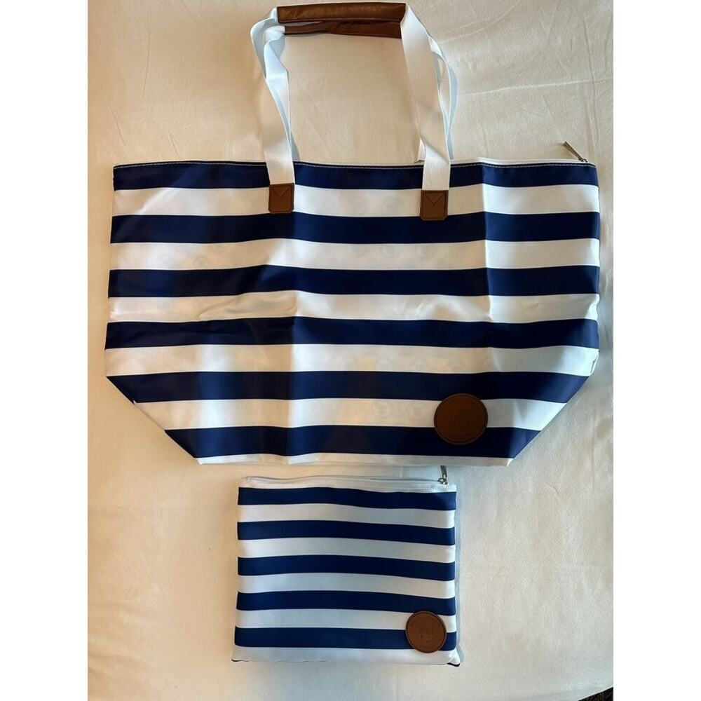 Royal Carribean NEW Tote & small pouch BAG travel blue white stripe handle BEACH
